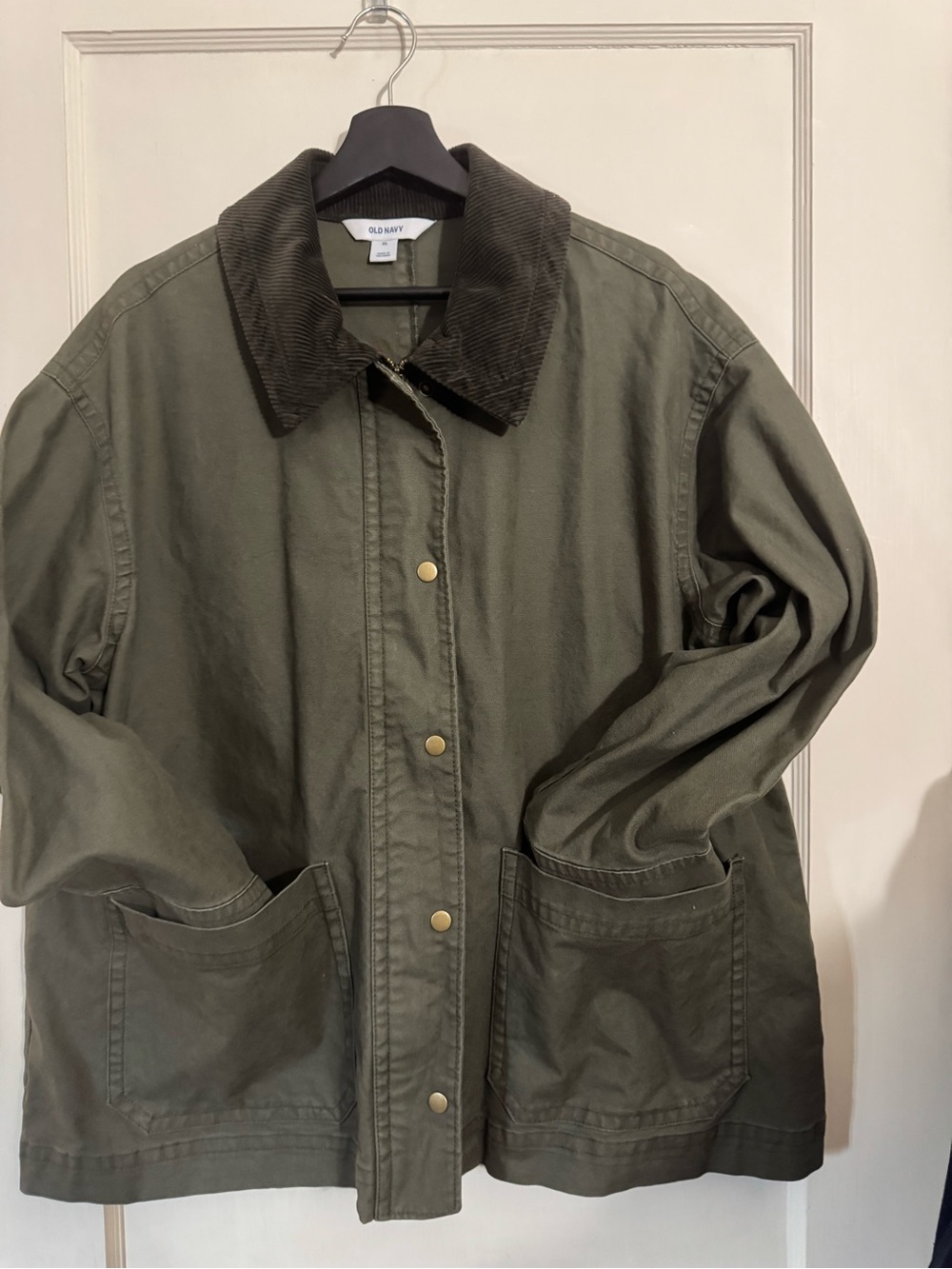 Old Navy Olive Utility Jacket with Dark Brown Corduroy Collar - Picture 2 of 3